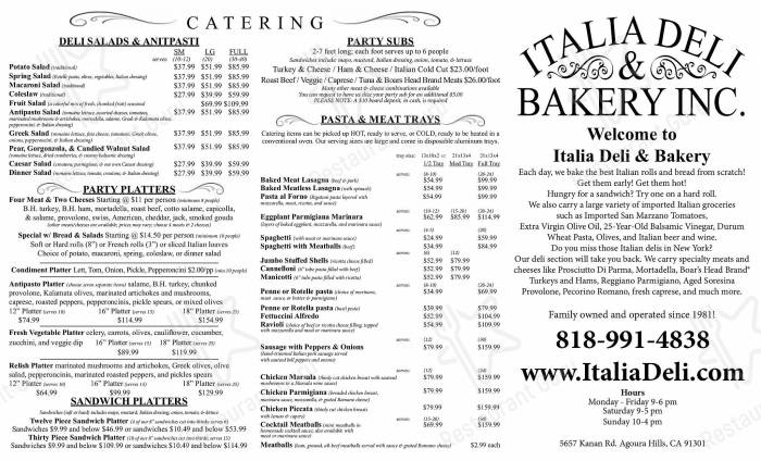 Italia deli agoura hills menu